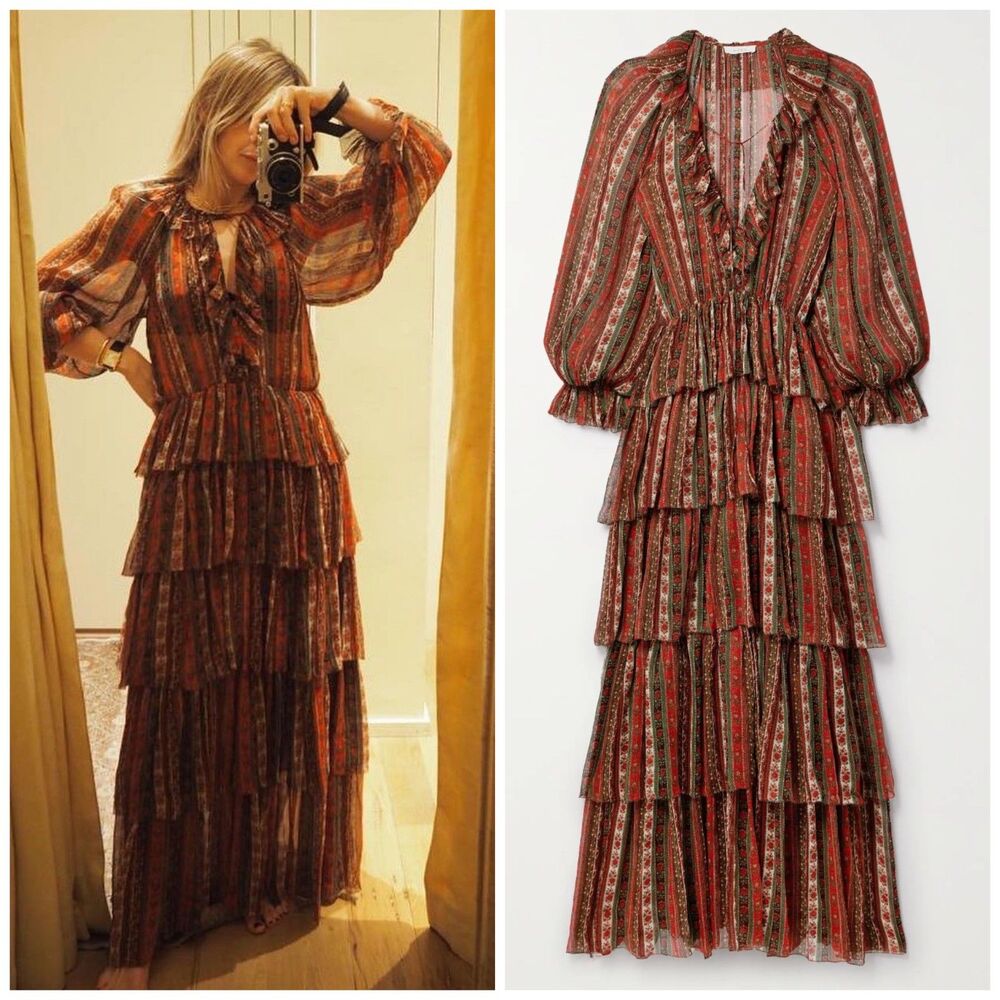 NEW Dôen Marlanna Ruffled Tiered Silk Maxi Dress in Villa Floral Print